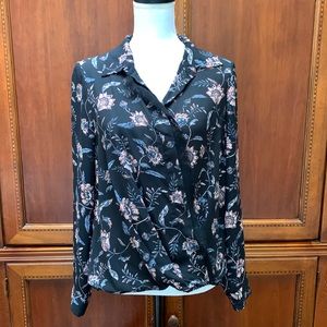 Ivanka Trump black floral wrap front blouse